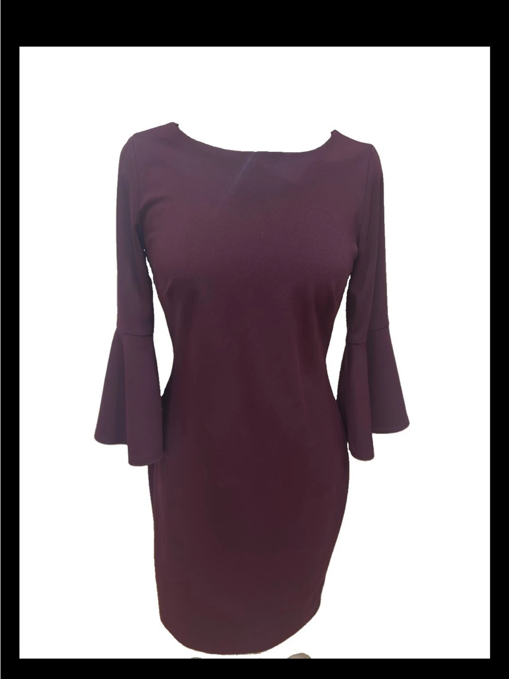 Calvin Klein Wine Burgundy 3/4 Bell-Sleeve Sheath Stretch Back Dress